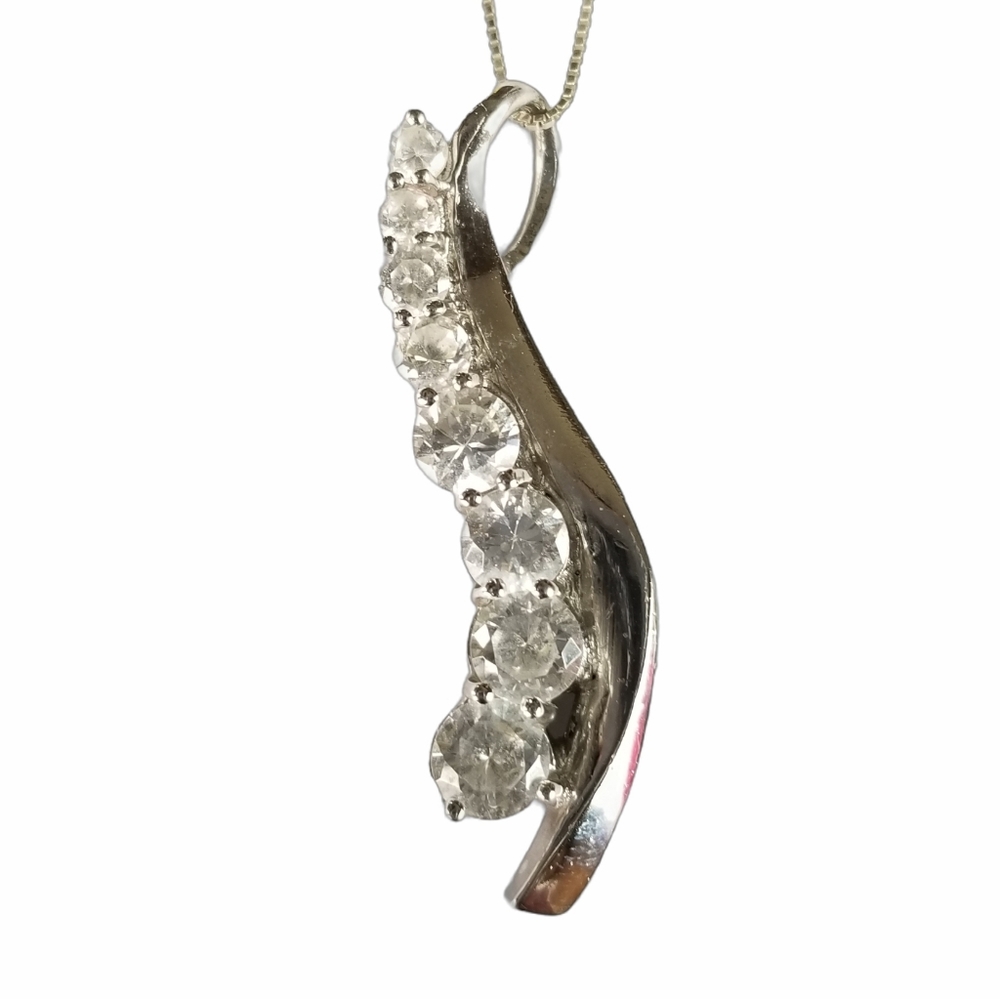 Vintage Sterling Silver CZ Pendant Necklace